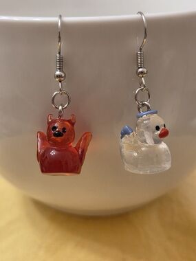 Duck Angel & Devil Dangle Earrings- Hilarious And Cute!